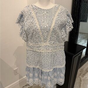 SAYLOR Blue and Cream Floral Lace Blouse